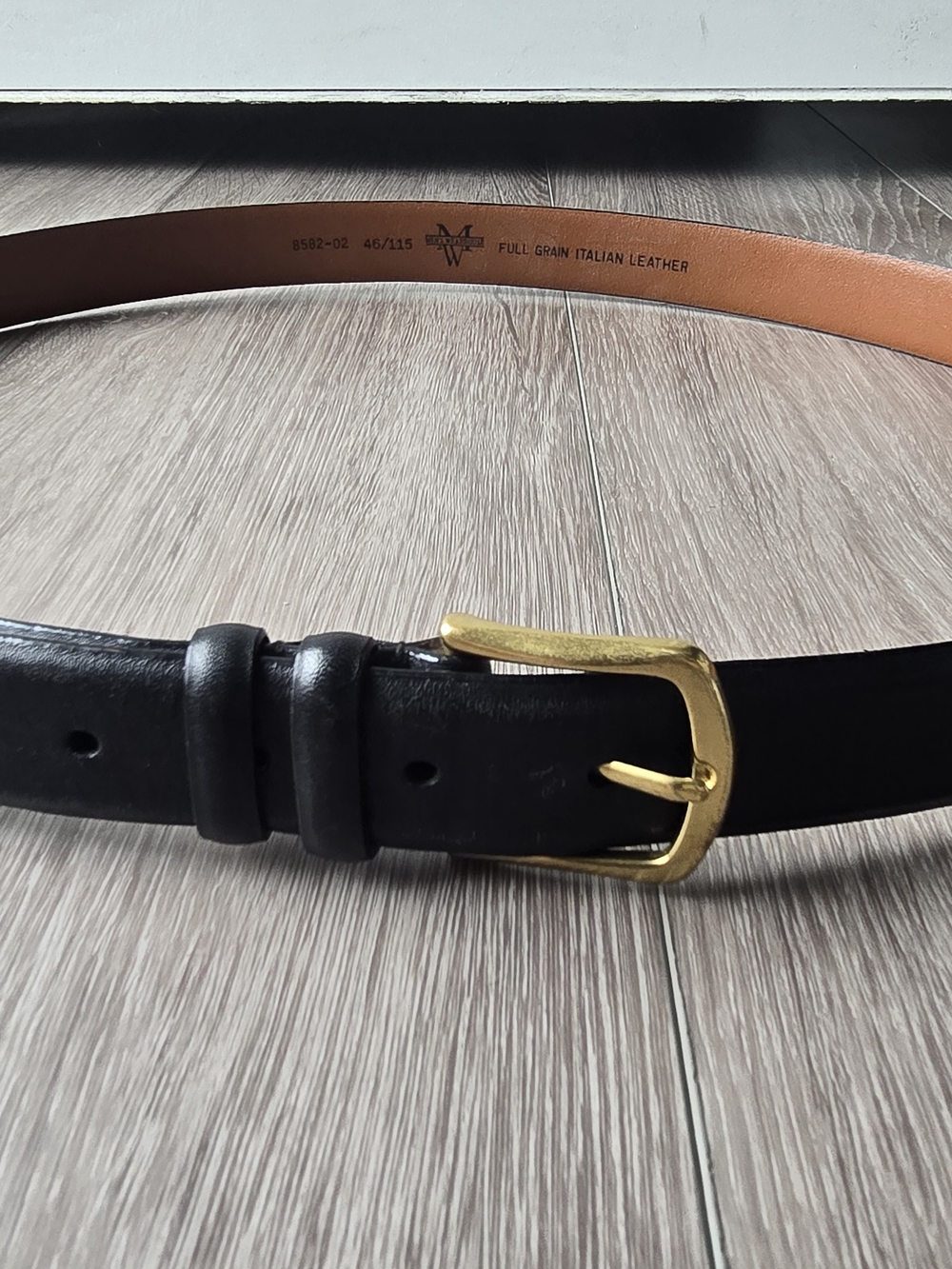 Men's Wearhouse Full Grain Italian Leather Belt Size 46 Black Brass Buckle